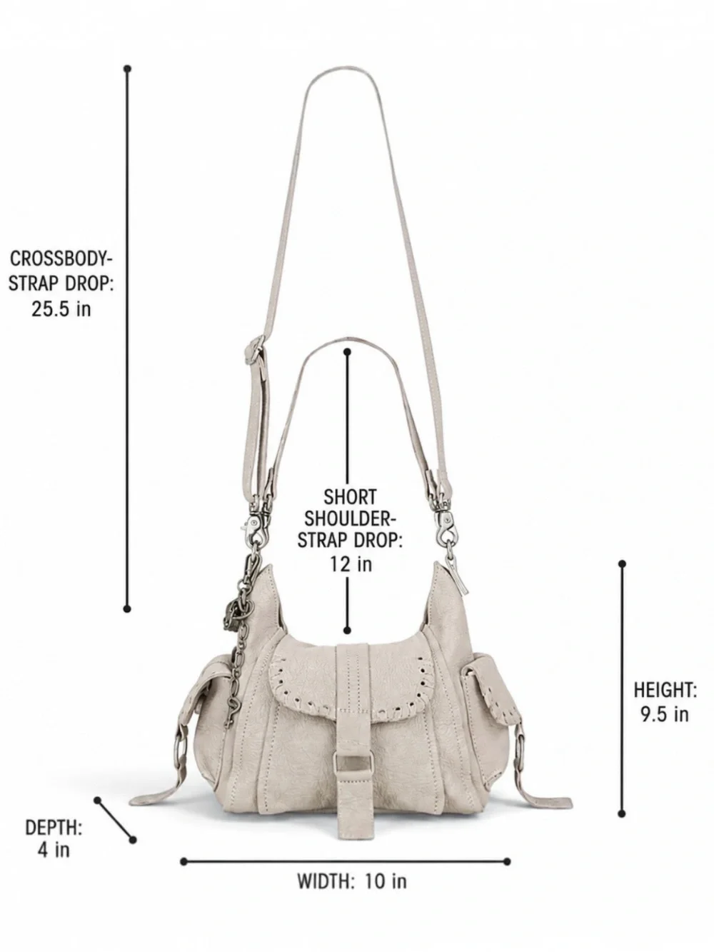 Free People Baby Leigh Pearl Leather Hobo Crossbody Shoulder Bag Lock Key Charm